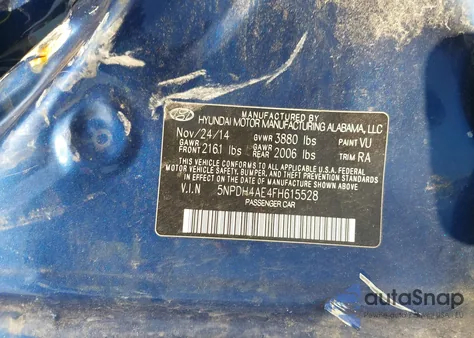 2015 Hyundai Elantra Se z USA, uszkodzony, nr VIN 5NPDH4AE4FH615528